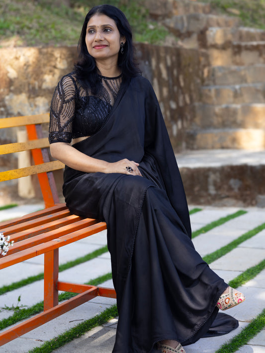 Black Midnight Edit- modal satin silk saree