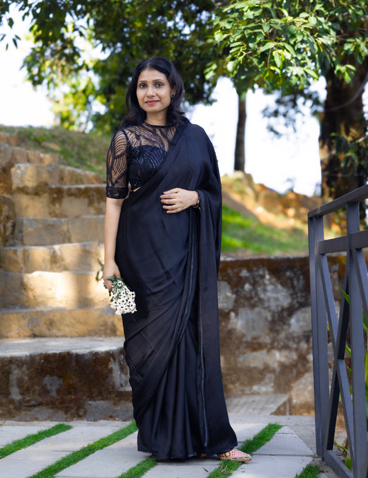 Black Midnight Edit- Modal satin silk saree