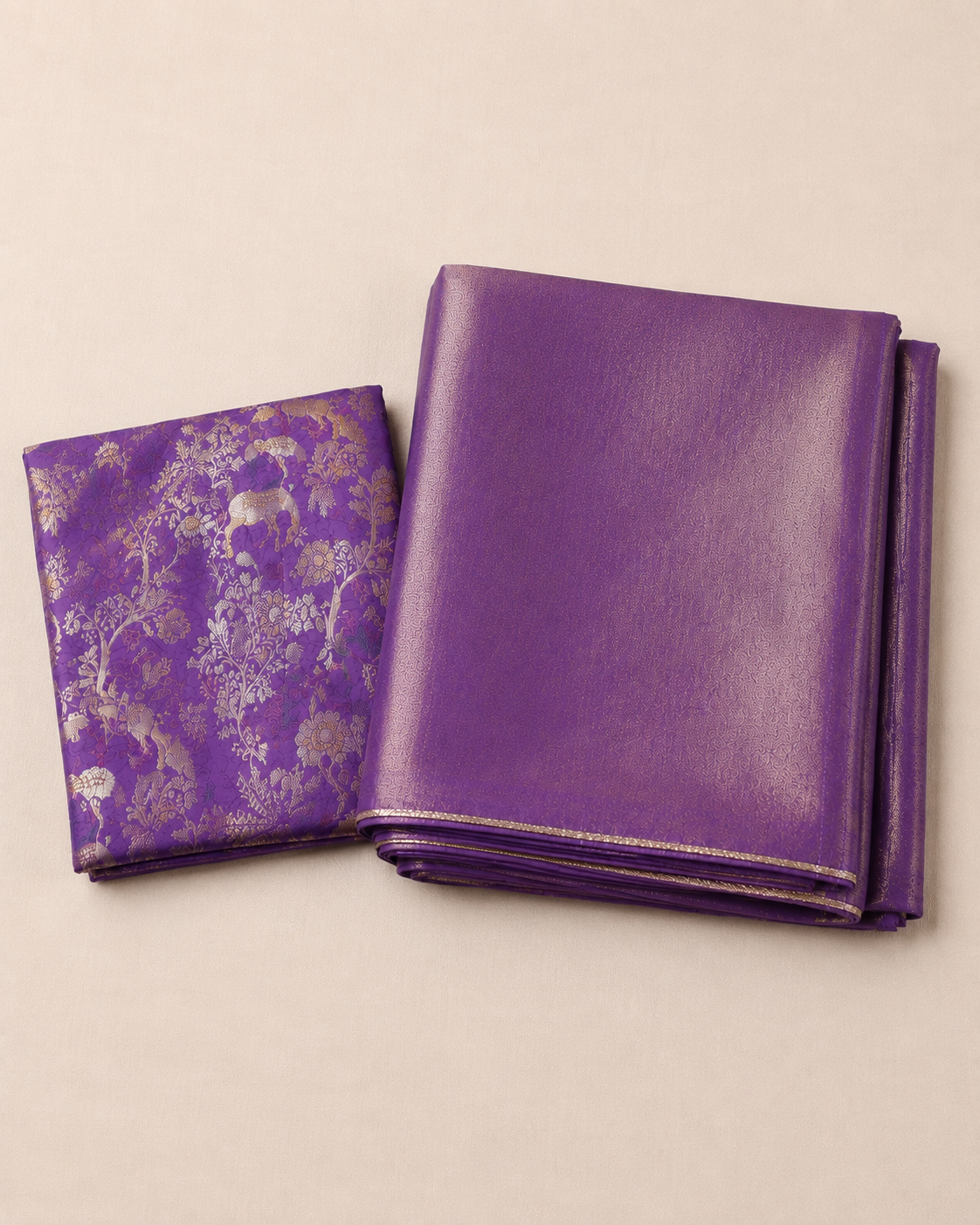 Lavender linen tissue saree with Kalamkari design blouse