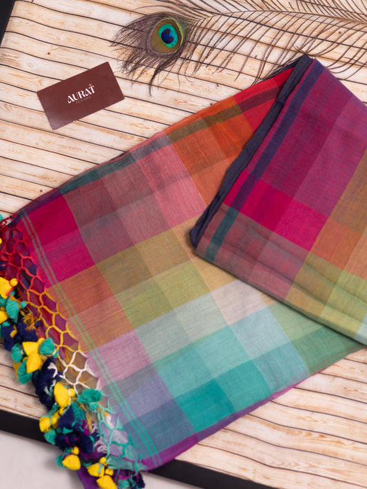 Rainbow naviblue border mul cotton saree-S231