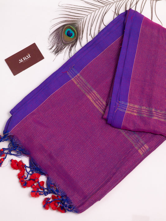 Golden zari stripe khadi cotton saree-S172