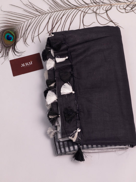 Cotton- linen embroidery saree-S133