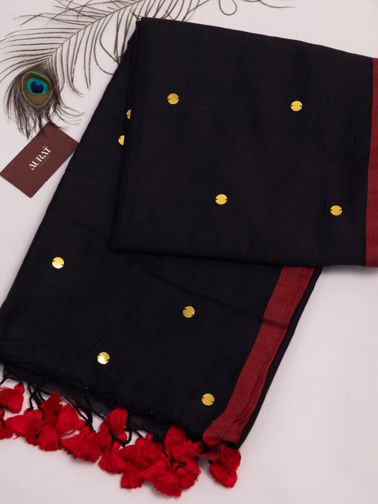 Black Khadi gini cotton saree-S227