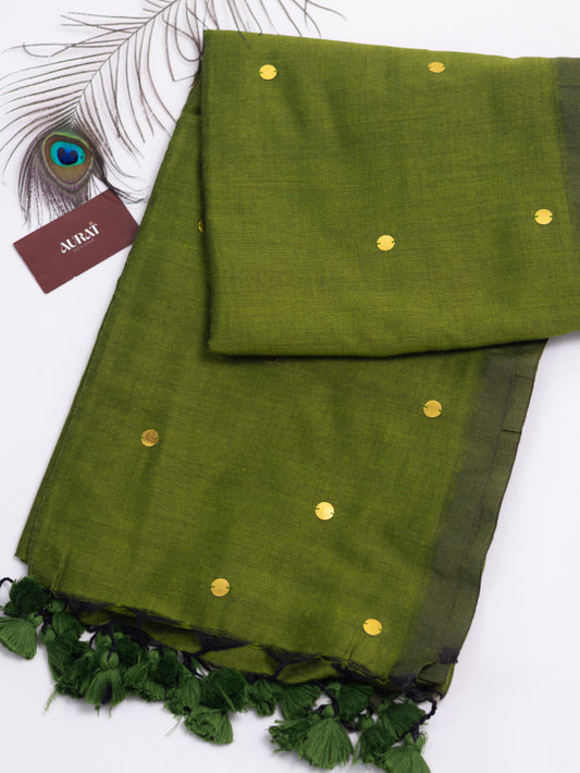 Green Khadi gini cotton saree-S228
