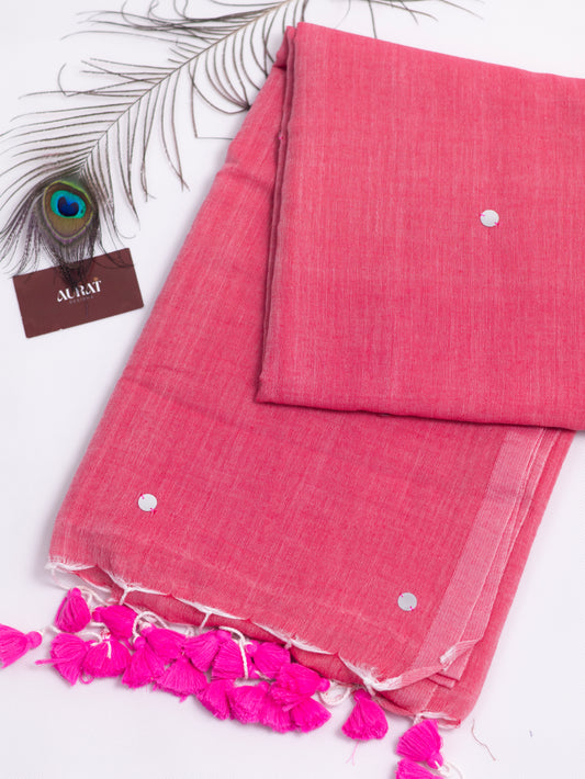 Pink Khadi gini cotton saree-S121