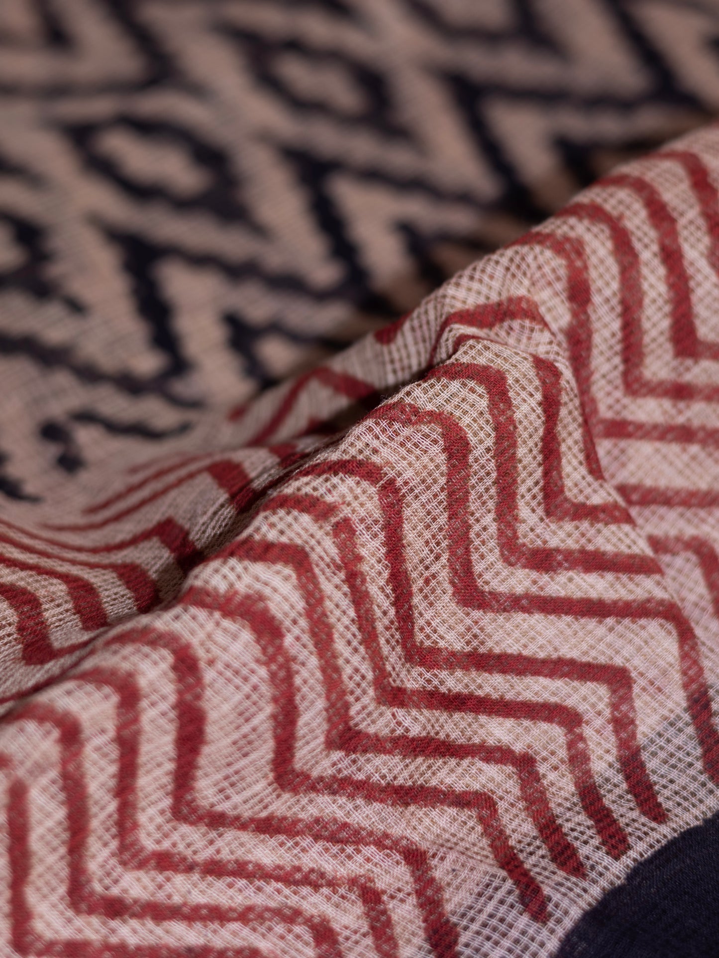 Kota doria bagru print cotton saree-S168(b)