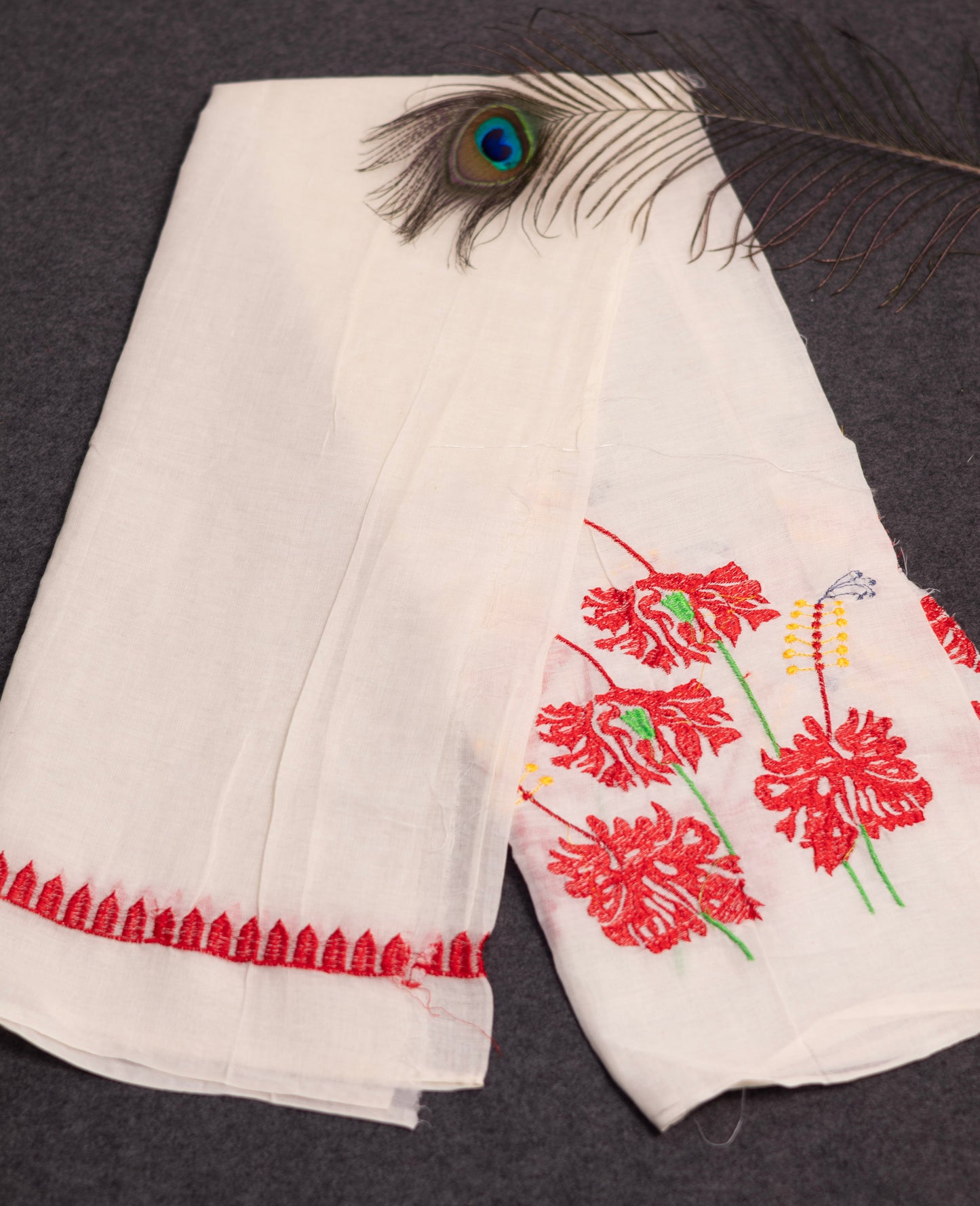 Off white embroidered cotton saree-S143