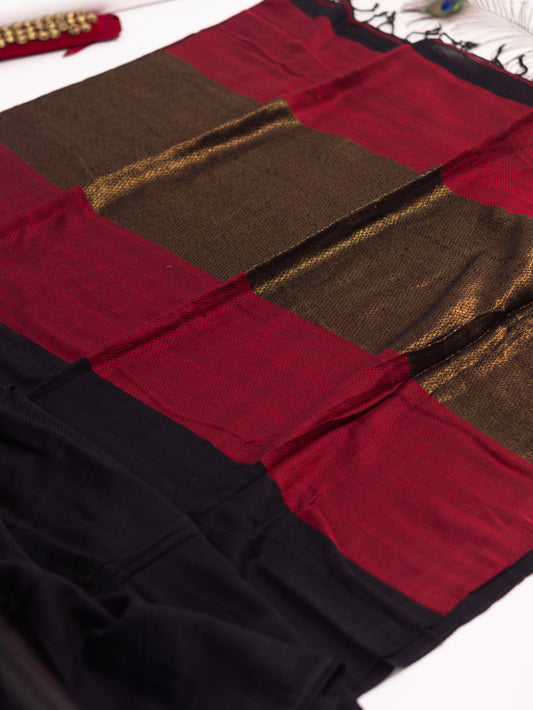 Black and maroon combination cotton saree- S118