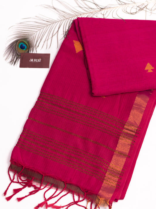 Khadi cotton rani pink saree-S178
