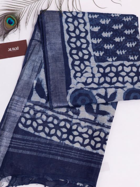 Bagru/dabu printed Linen-cotton saree-S152(E)