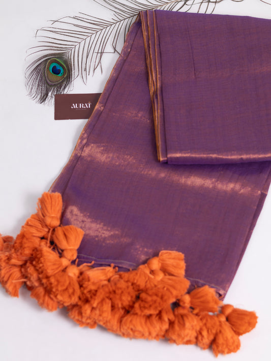 Golden & lavender combination tissue saree - S210
