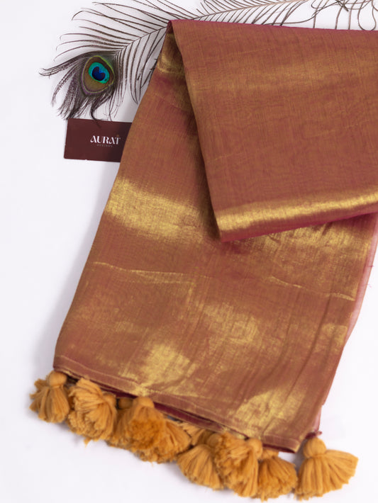 Golden & pink combination tissue saree-S208