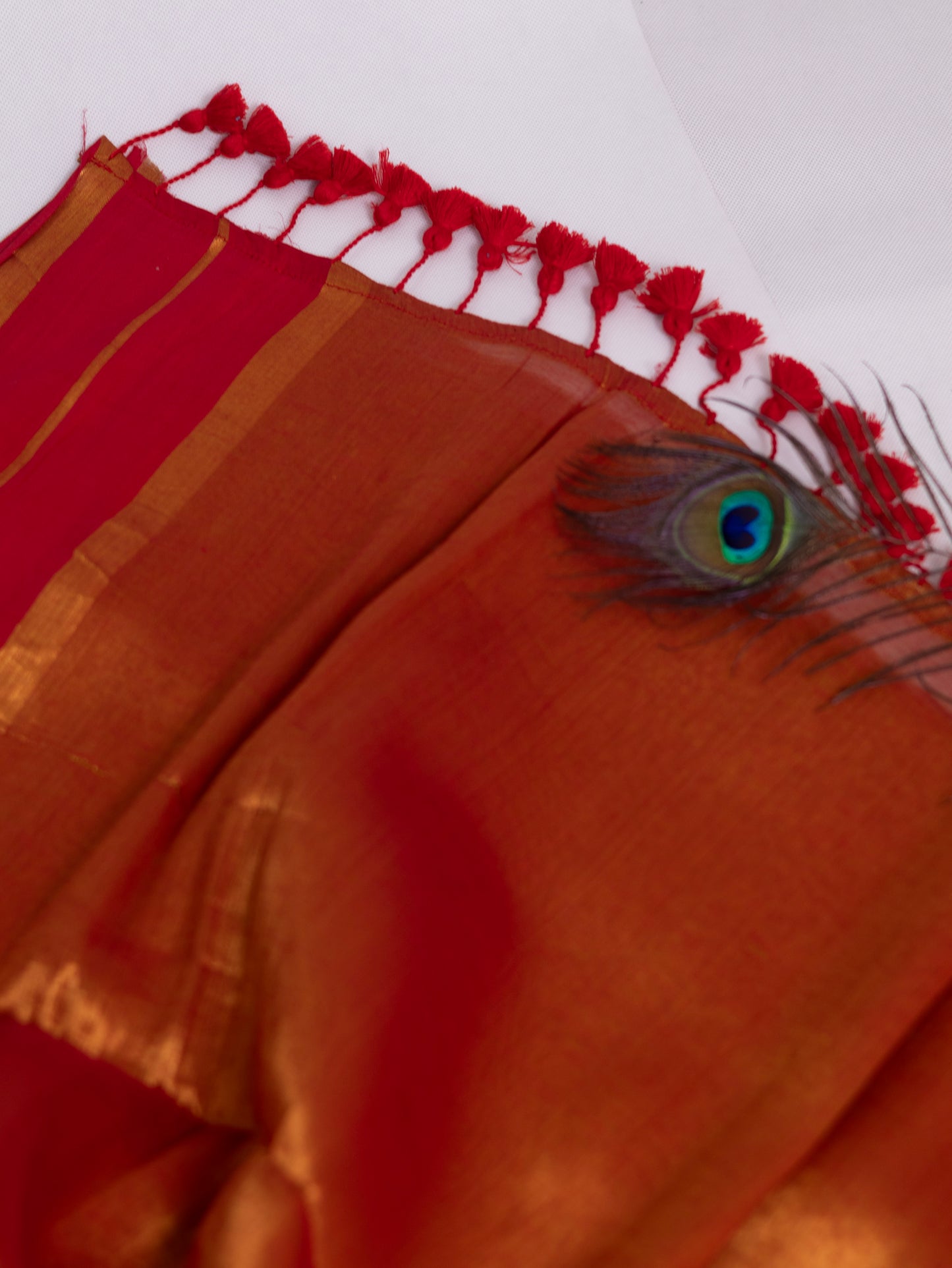 Golden tissue saree with mul cotton border-S187