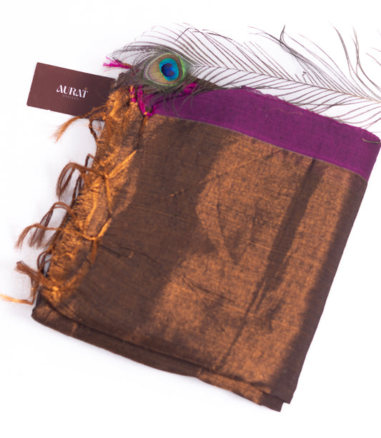 Copper color raga tissue saree-S150