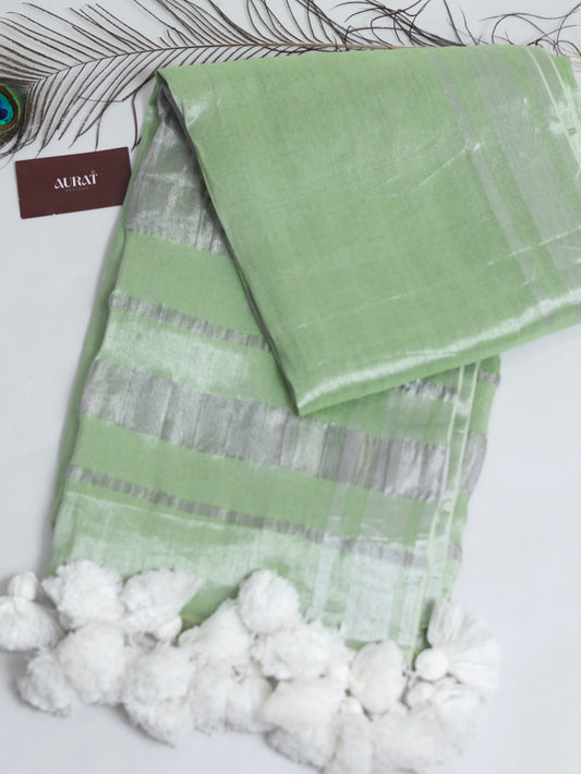 Light green Linen tissue saree -S184