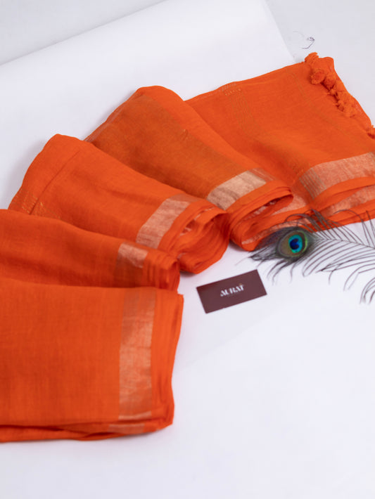 Orange color pure linen saree-S191