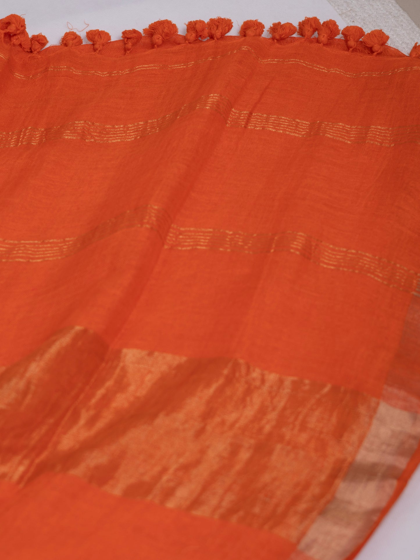 Orange color pure linen saree-S191