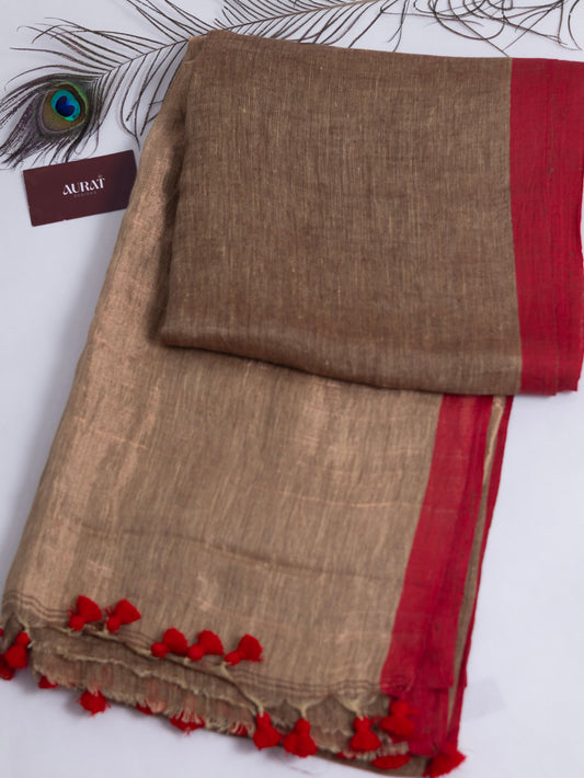 Beige color pure linen saree-S192