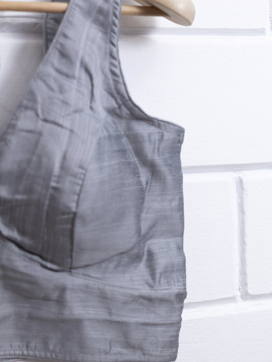 Semi silk sleeveless plain blouse for sarees - light grey- B107