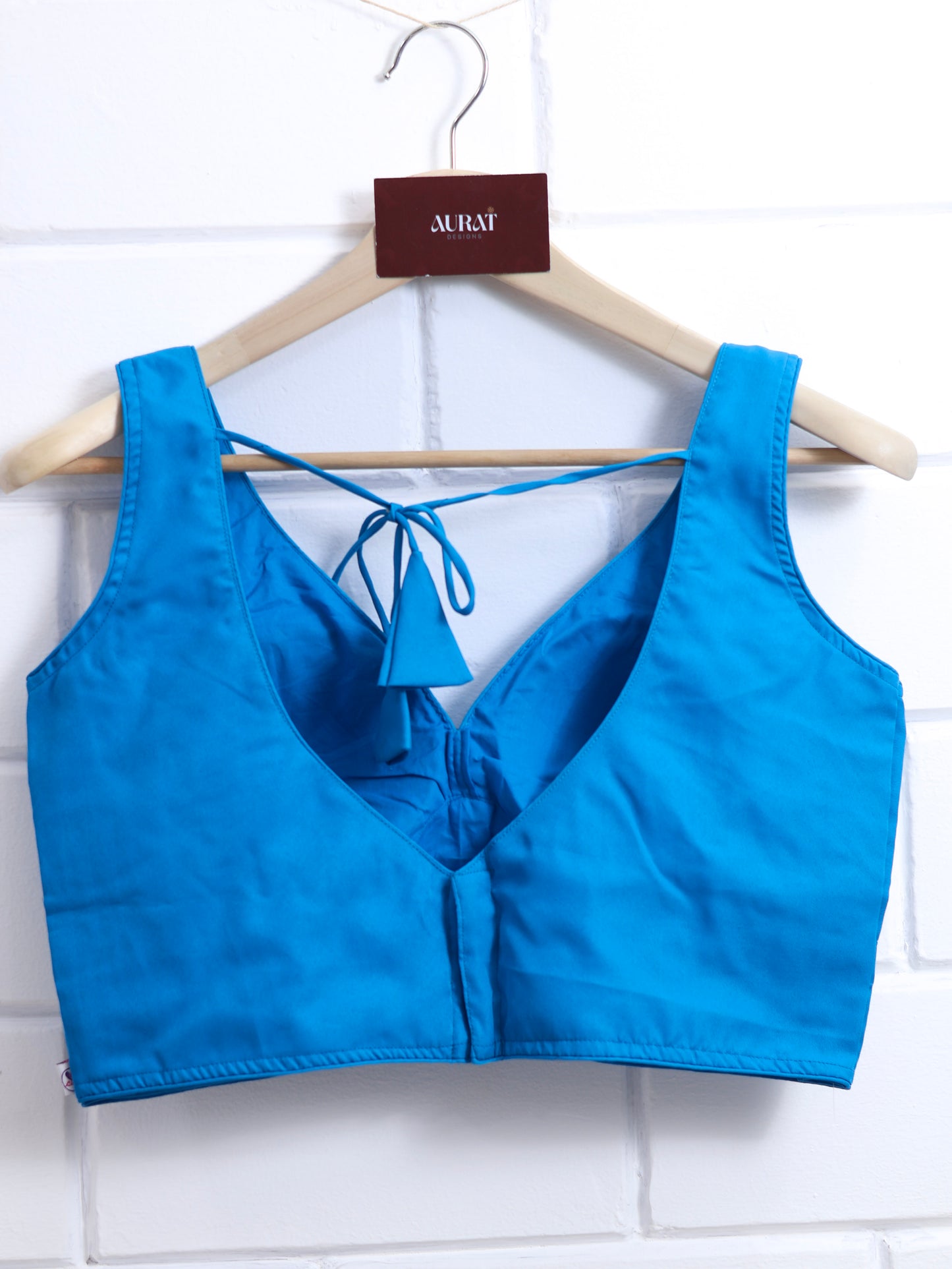 Semi silk sleeveless plain blouse for sarees - Light blue- B111