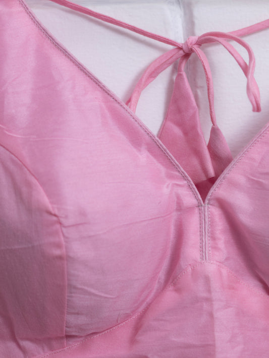 Semi silk sleeveless plain blouse for sarees - Light pink-B116