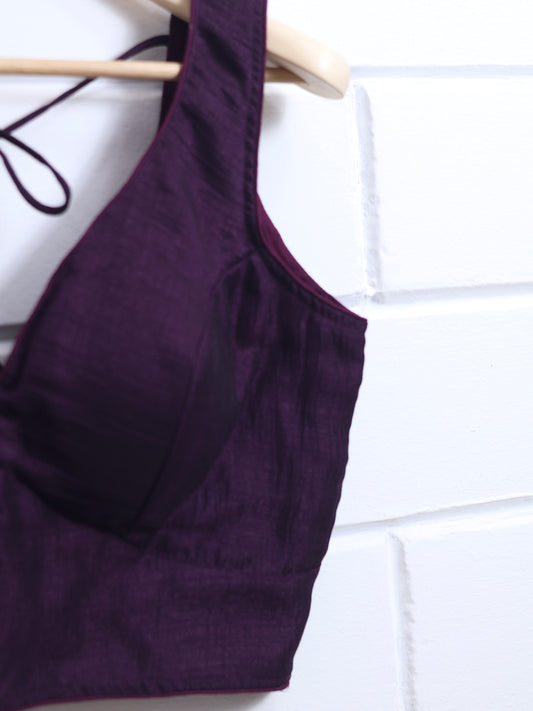 Semi silk sleeveless plain blouse for sarees - grape color-B117