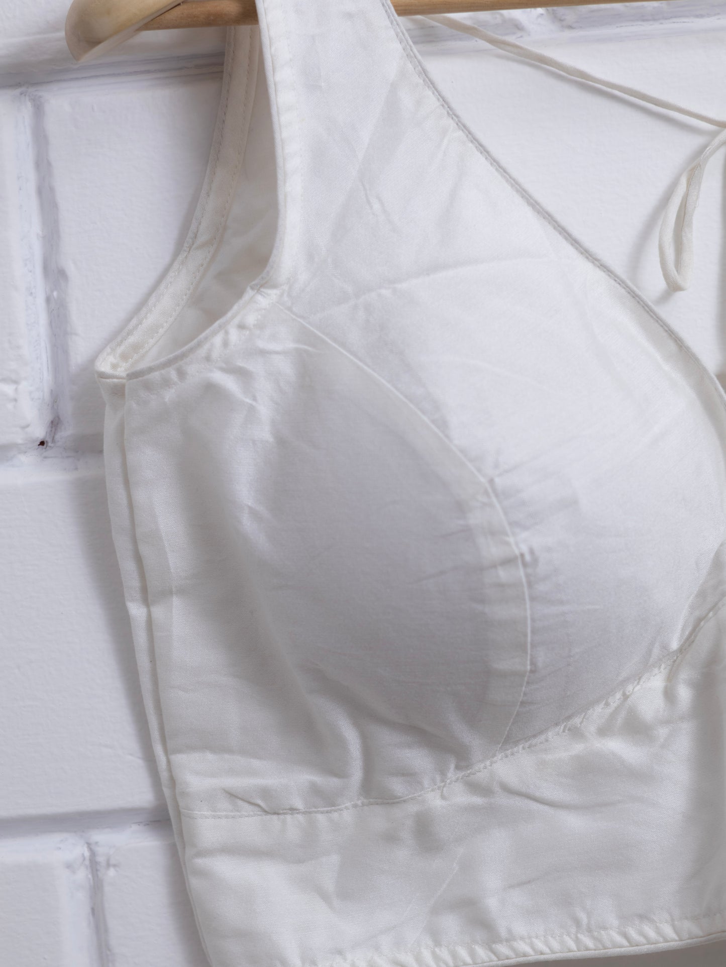 Semi silk sleeveless plain blouse for sarees - white-B122