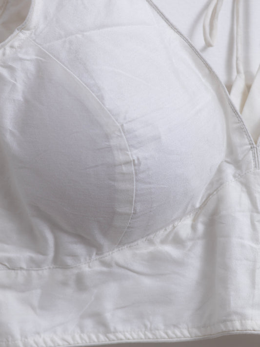 Semi silk sleeveless plain blouse for sarees - white-B122