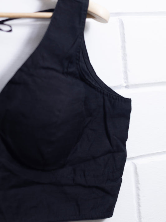Semi silk sleeveless plain blouse for sarees - black-B123