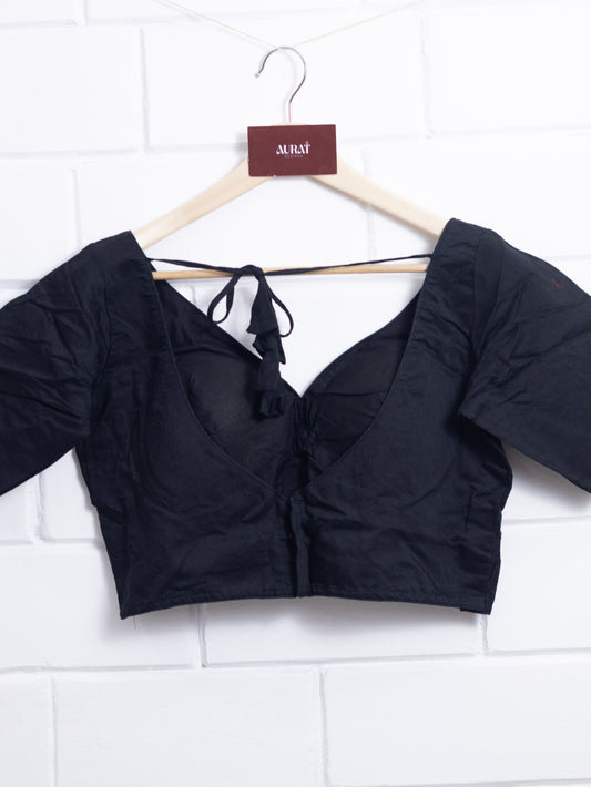 Semi silk plain blouse for sarees -black-B125