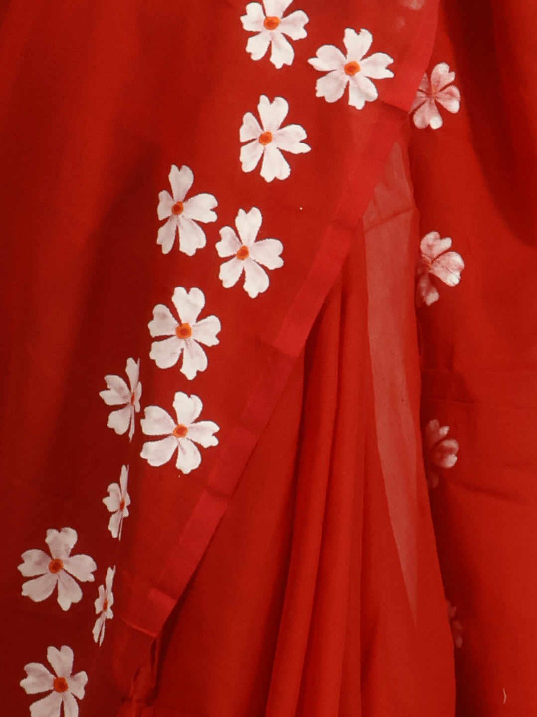 Red color shiuli mul cotton saree-S181