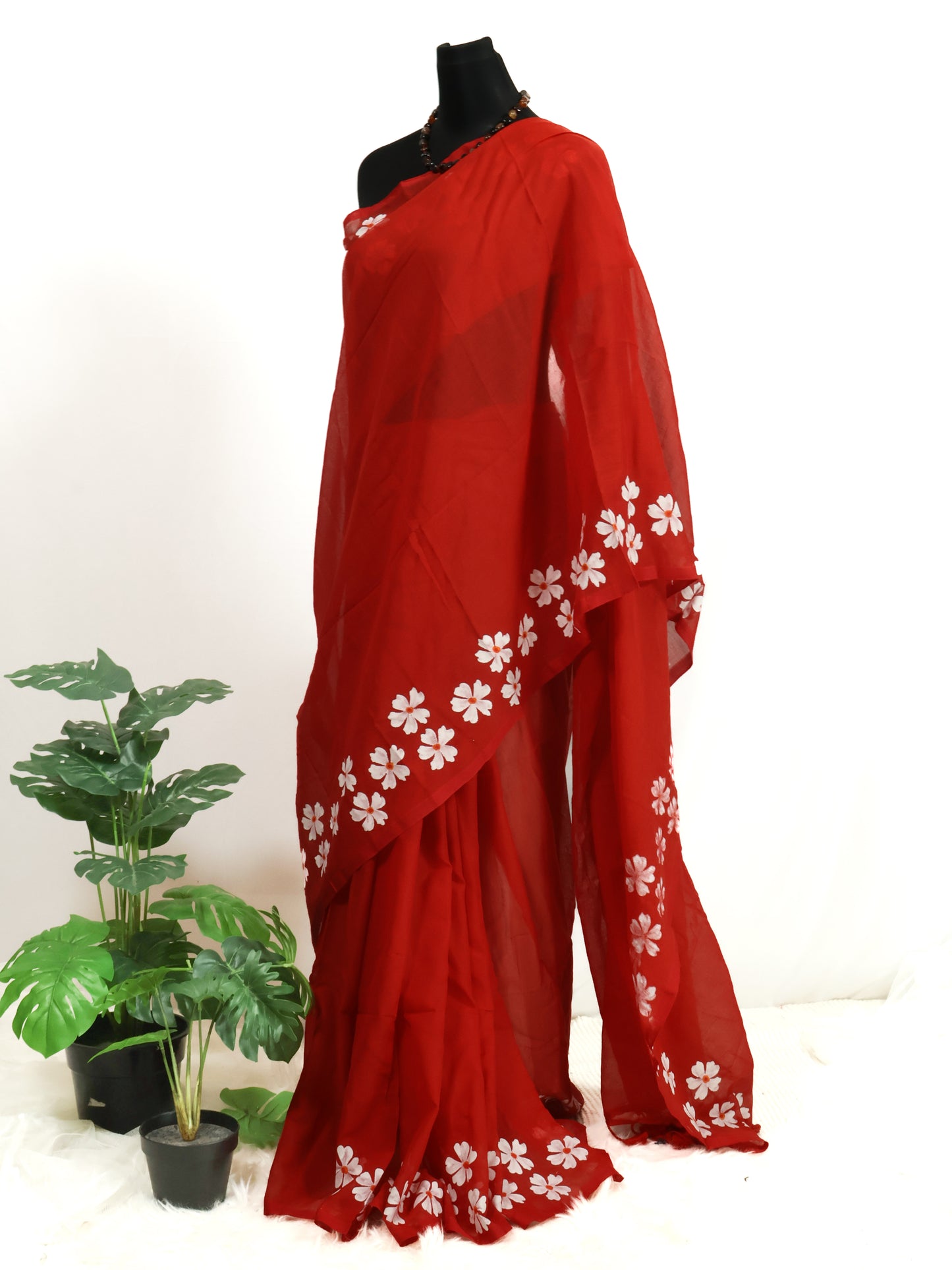 Red color shiuli mul cotton saree-S181