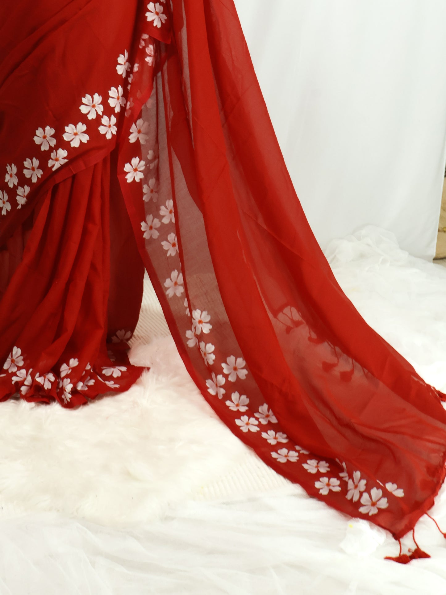 Red color shiuli mul cotton saree-S181