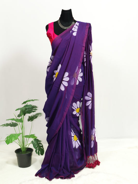 Handpainted khadi cotton saree-S177