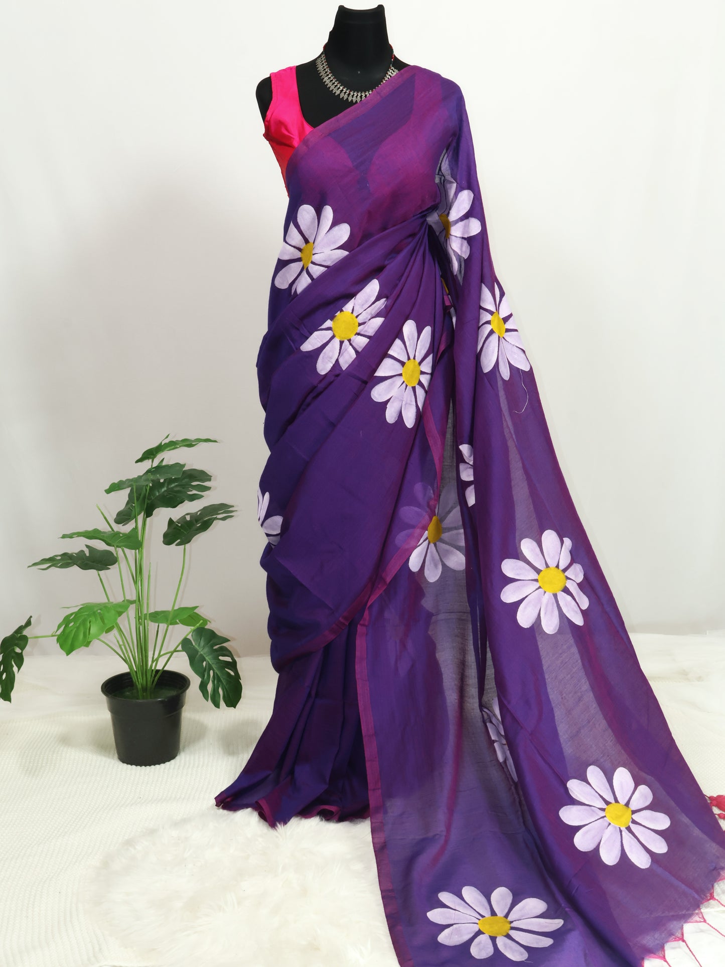 Handpainted khadi cotton saree-S177