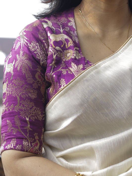 Ivory Lavender Muse- linen tissue saree with lavender blouse