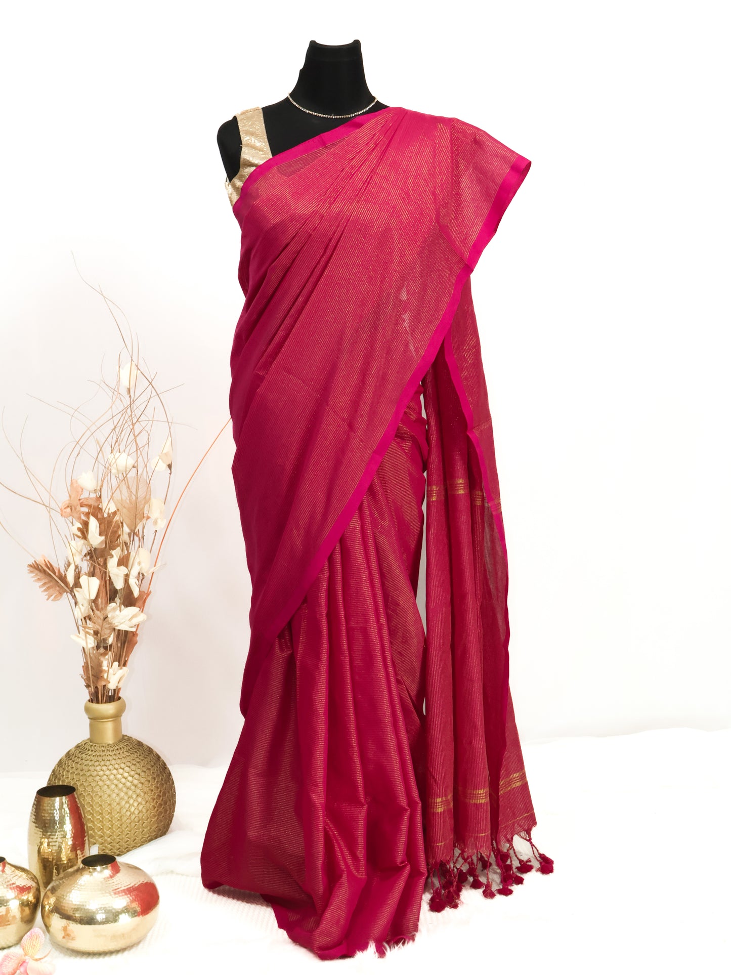 Golden zari stripe khadi cotton saree-S170
