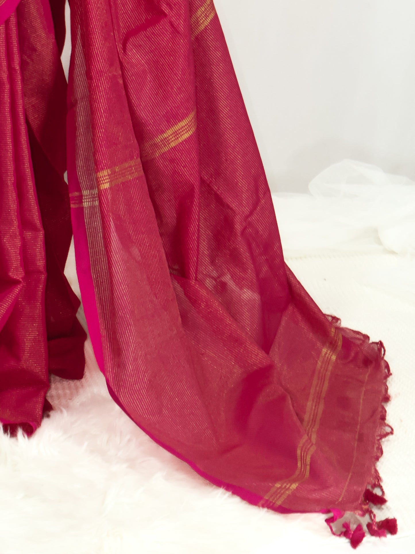Golden zari stripe khadi cotton saree-S170