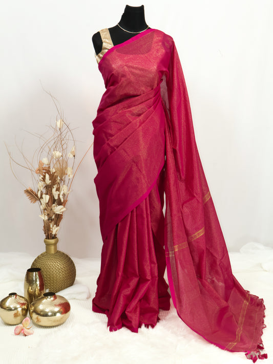 Golden zari stripe  khadi cotton saree-S170