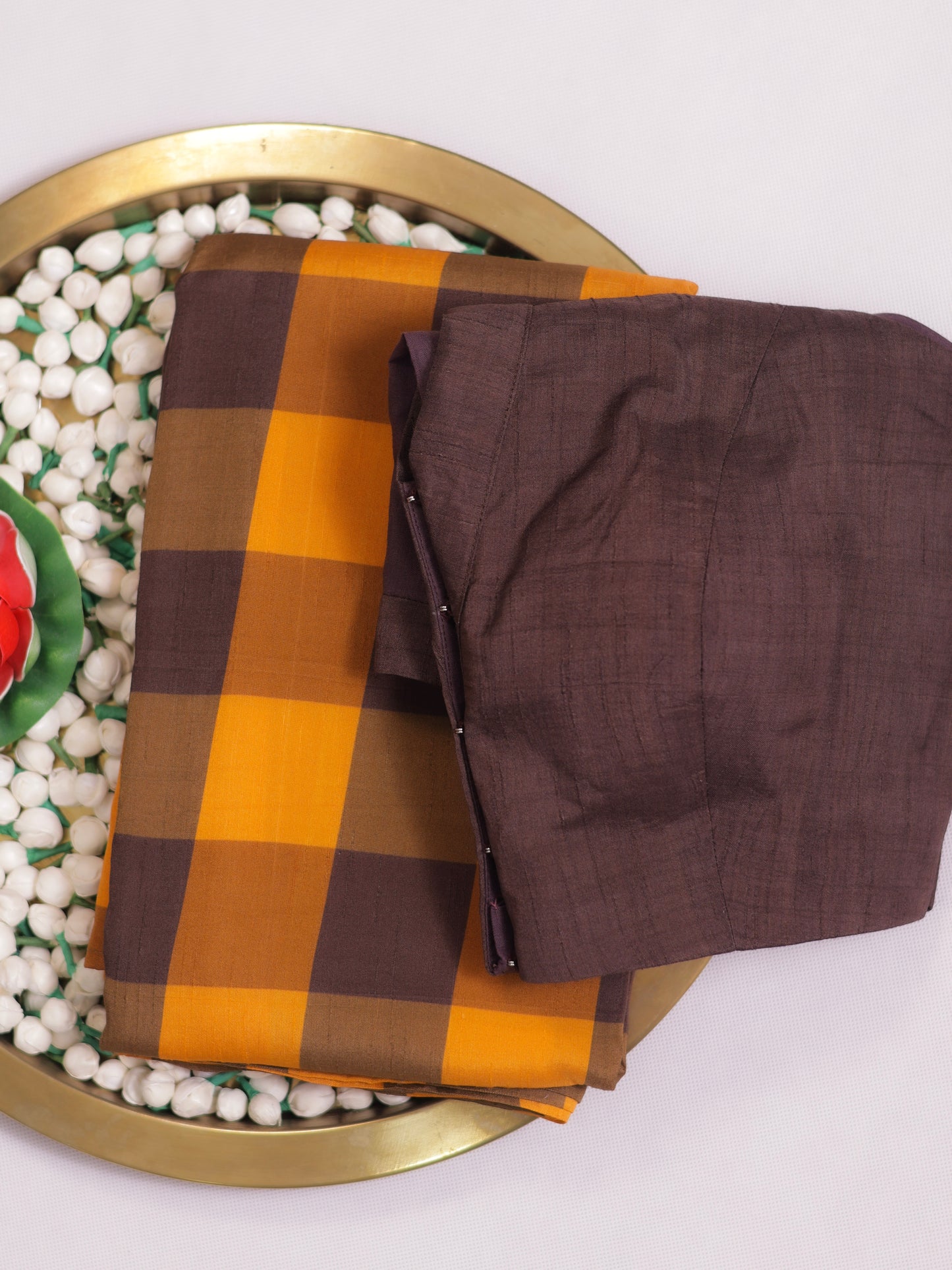 Amber Check Legacy- raw silk saree with digital check prints