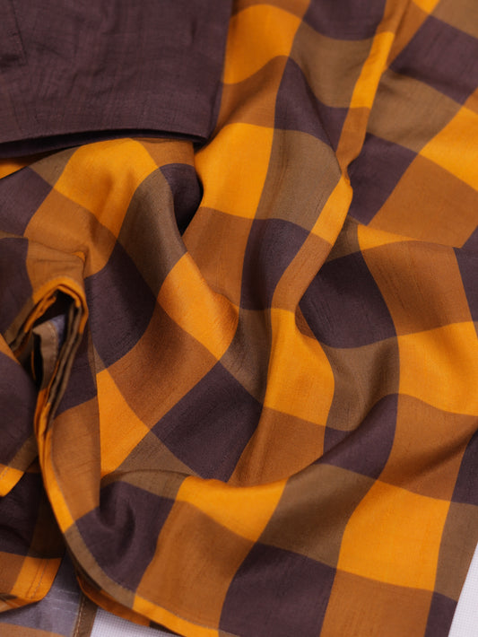 Amber Check Legacy- raw silk saree with digital check prints