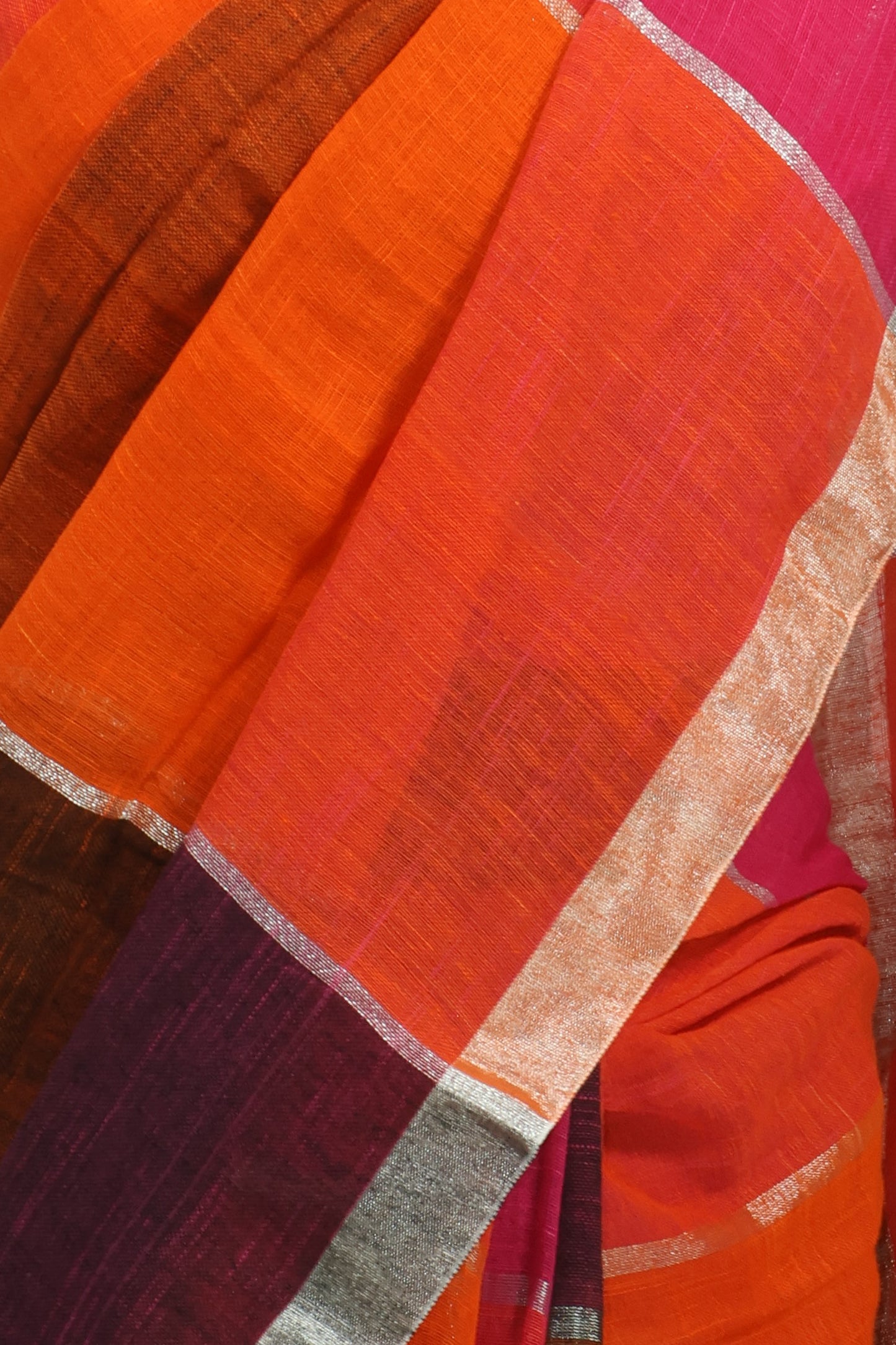 Multi color silver box linen saree-S223