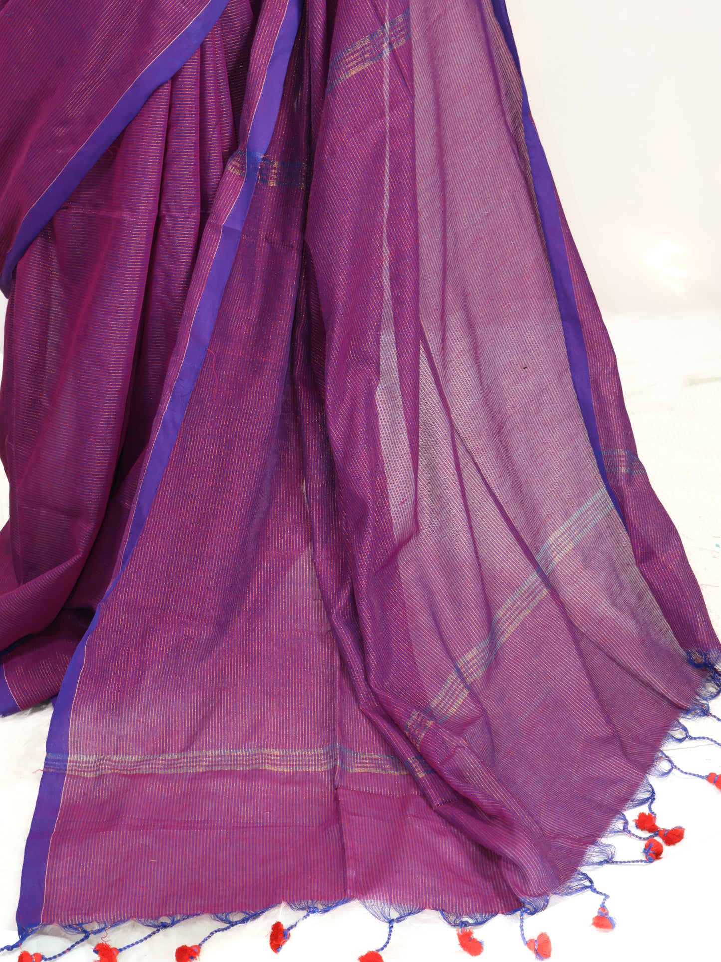 Golden zari stripe khadi cotton saree-S172