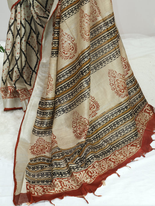 Bagru/dabu printed Linen-cotton saree-S151(A)
