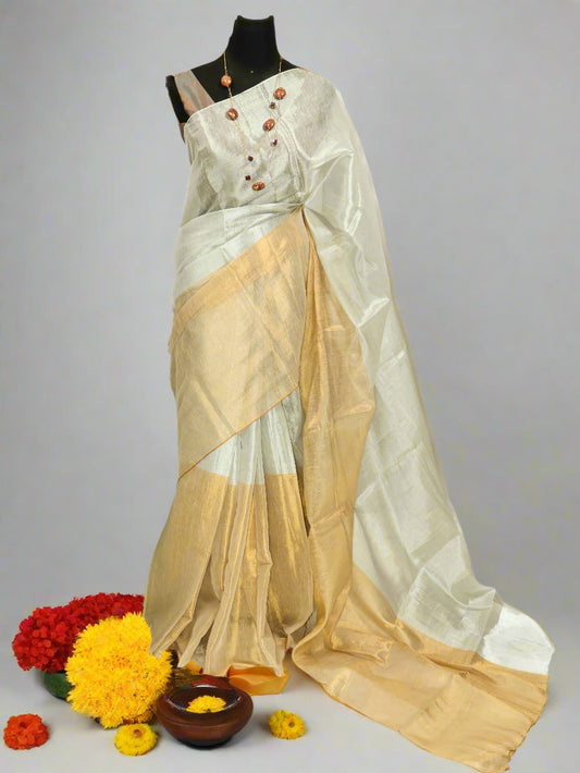 Silver and gold combination raga tissue saree -S149