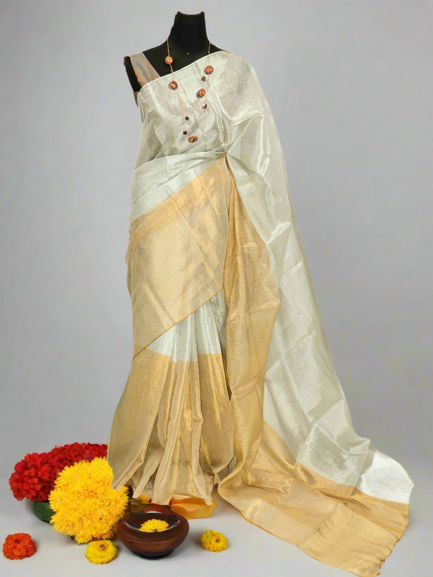 Silver and gold combination raga tissue saree -S149