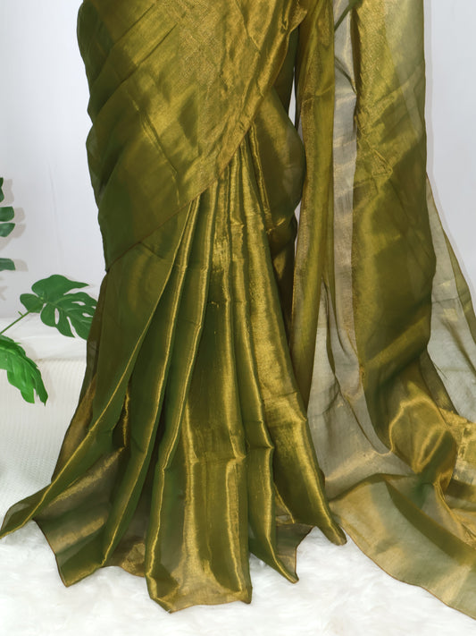 Golden plain raga tissue saree -S147