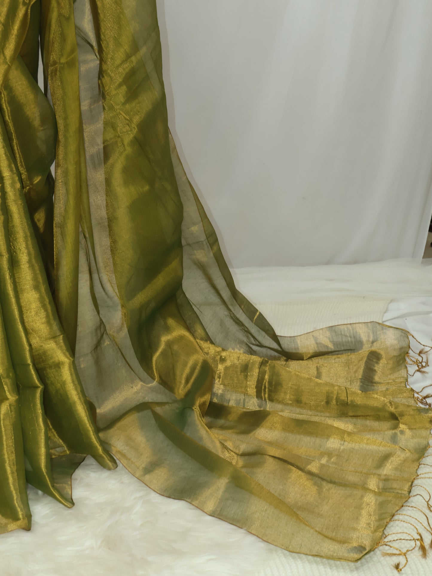 Golden plain raga tissue saree -S147
