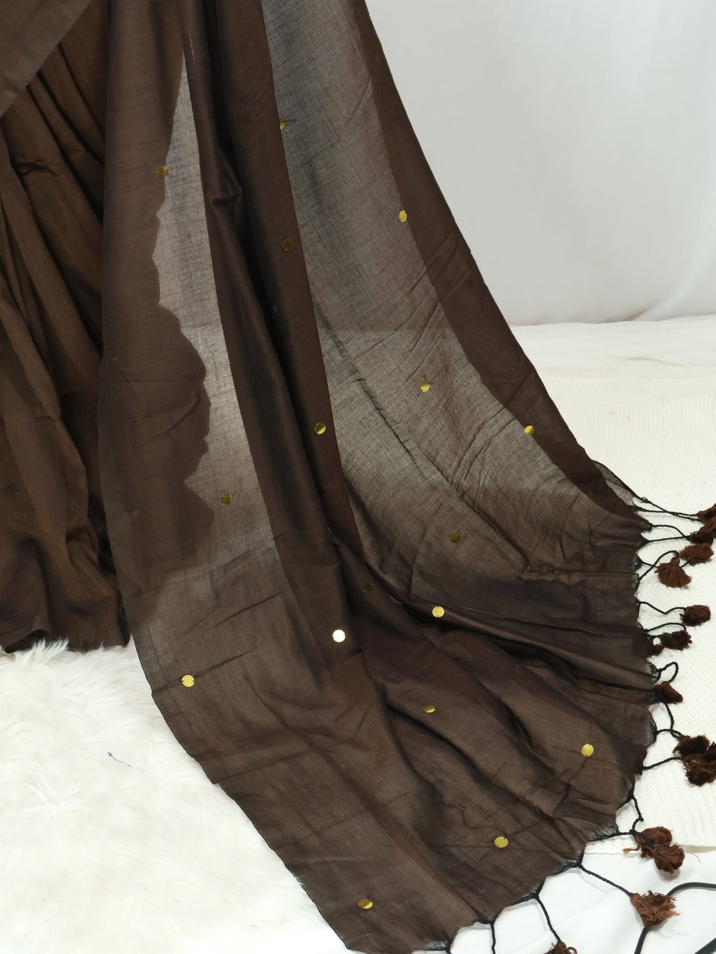 Chocolate brown Khadi gini cotton saree-S122