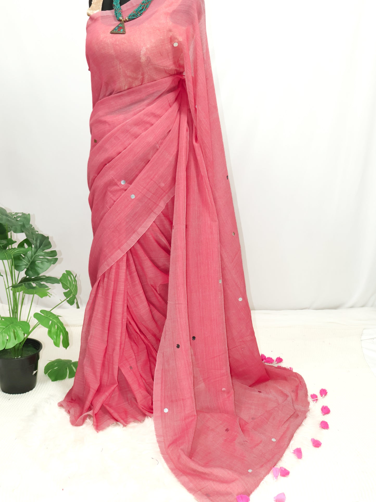 Pink Khadi gini cotton saree-S121